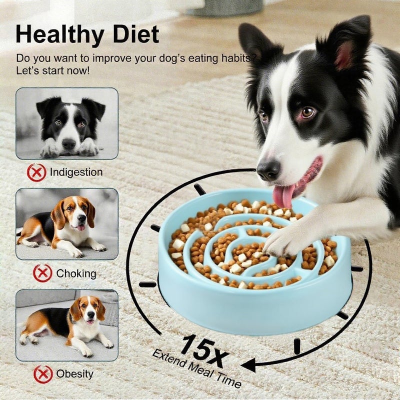 F'DIARY Ceramic Slow Feeder Dog Bowls with Anti-Slip, Slow Feeder & Non-Slip Design, Boredom and Anxiety Reducer, Suitable for All Breed Dogs and Cat (Ceramic-Blue) - Image 3